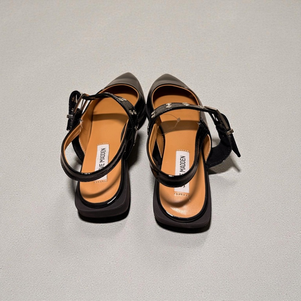 Steve Madden Black Pointed Toe Slingback Flats with Studded Strap - Picture 4 of 5